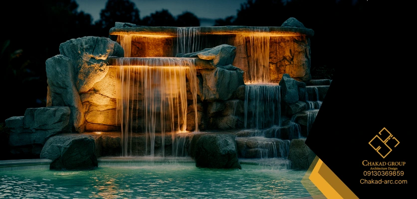 نورپردازی آبشار مصنوعی - طراحی آبشار مصنوعی